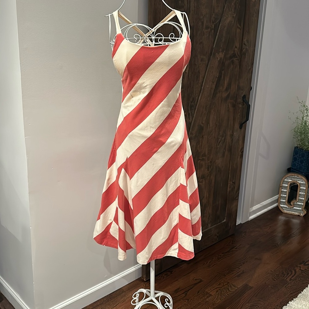 Ralph. Lauren woman’s pink stripe, rugby, backless, knee lent dress